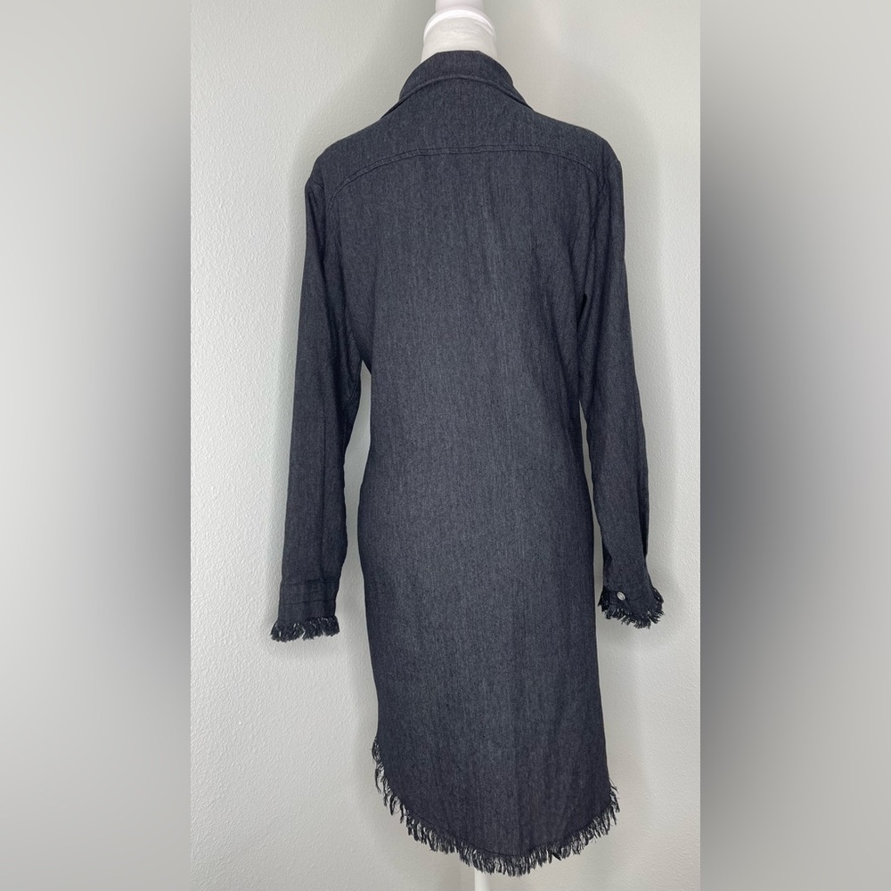 NWT Francis Cabrel Gray Denim Long Sleeve Frayed Hem Button Front Dress Size Sm - Picture 10 of 13